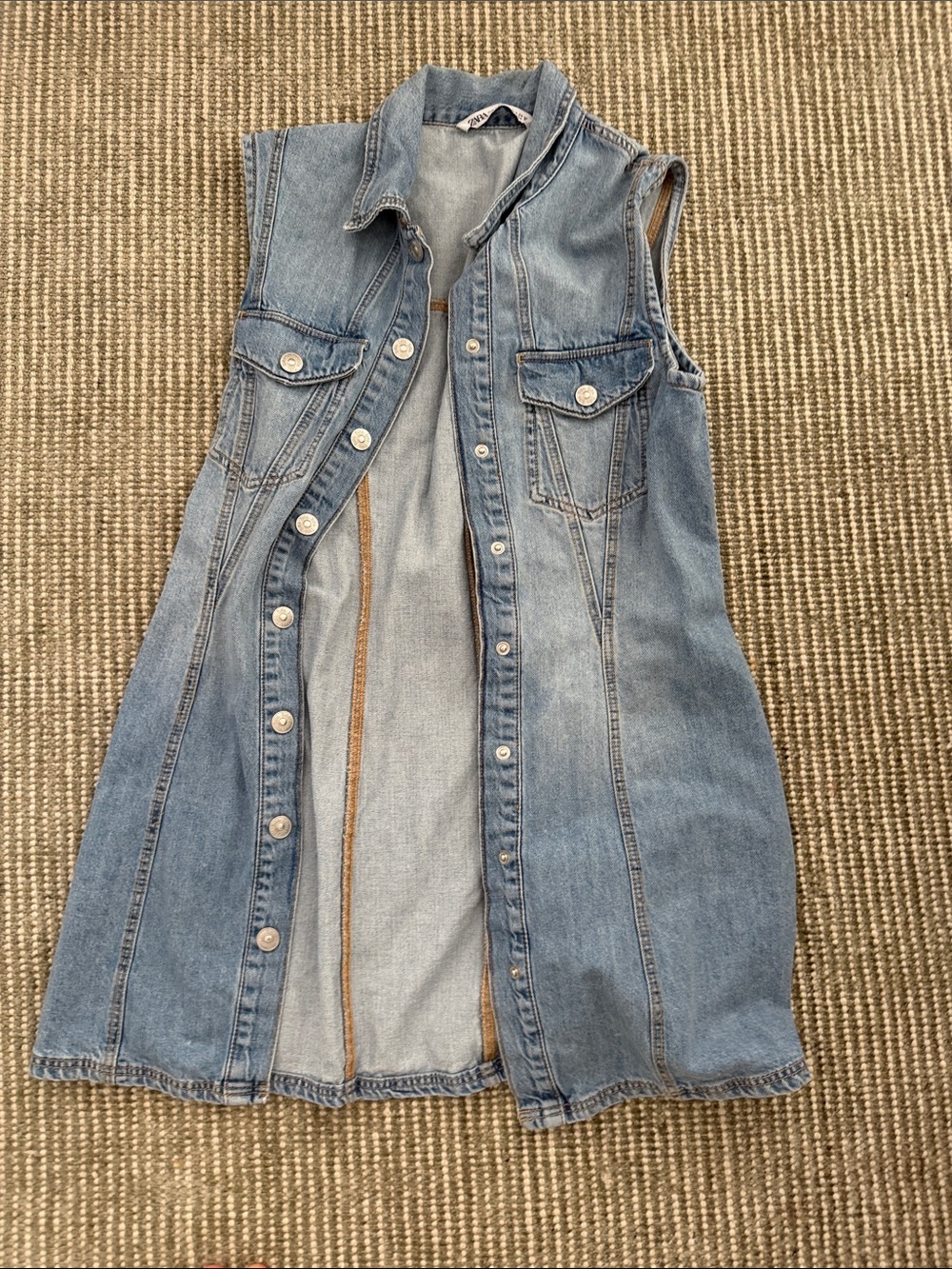 Zara Light Blue Sleeveless Denim Button-Front Dress